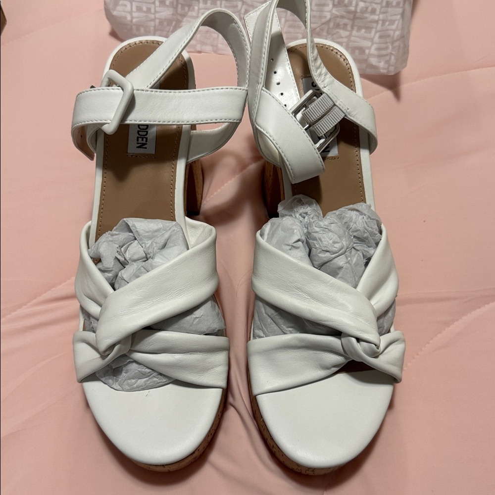 Steve Madden White Leather Knotted Slingback Sandals